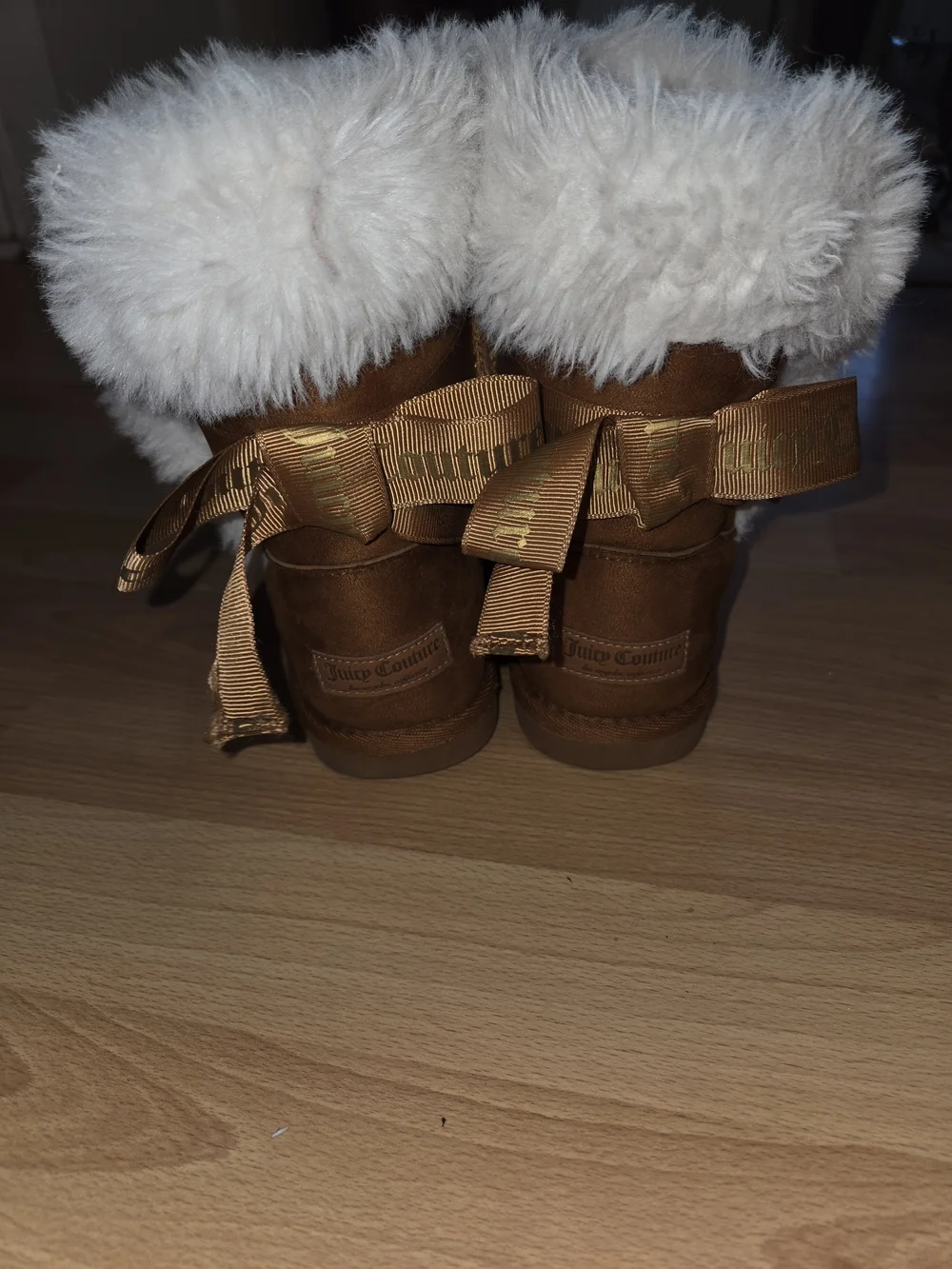Juicy Couture Tan Shearling-Trim Bow Boots
